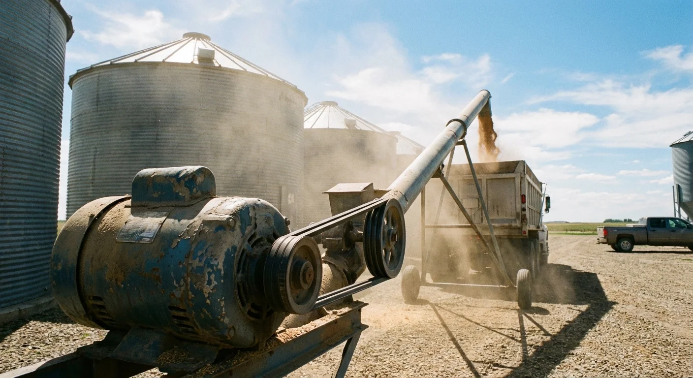 Electric motor driving grain auger on Alberta farm -- motor repair and replacement by Complete Electric