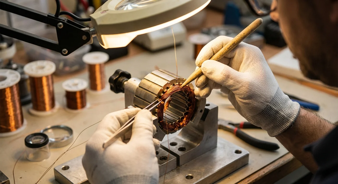 Precision rewinding of a small fractional HP motor stator at Complete Electric Calgary