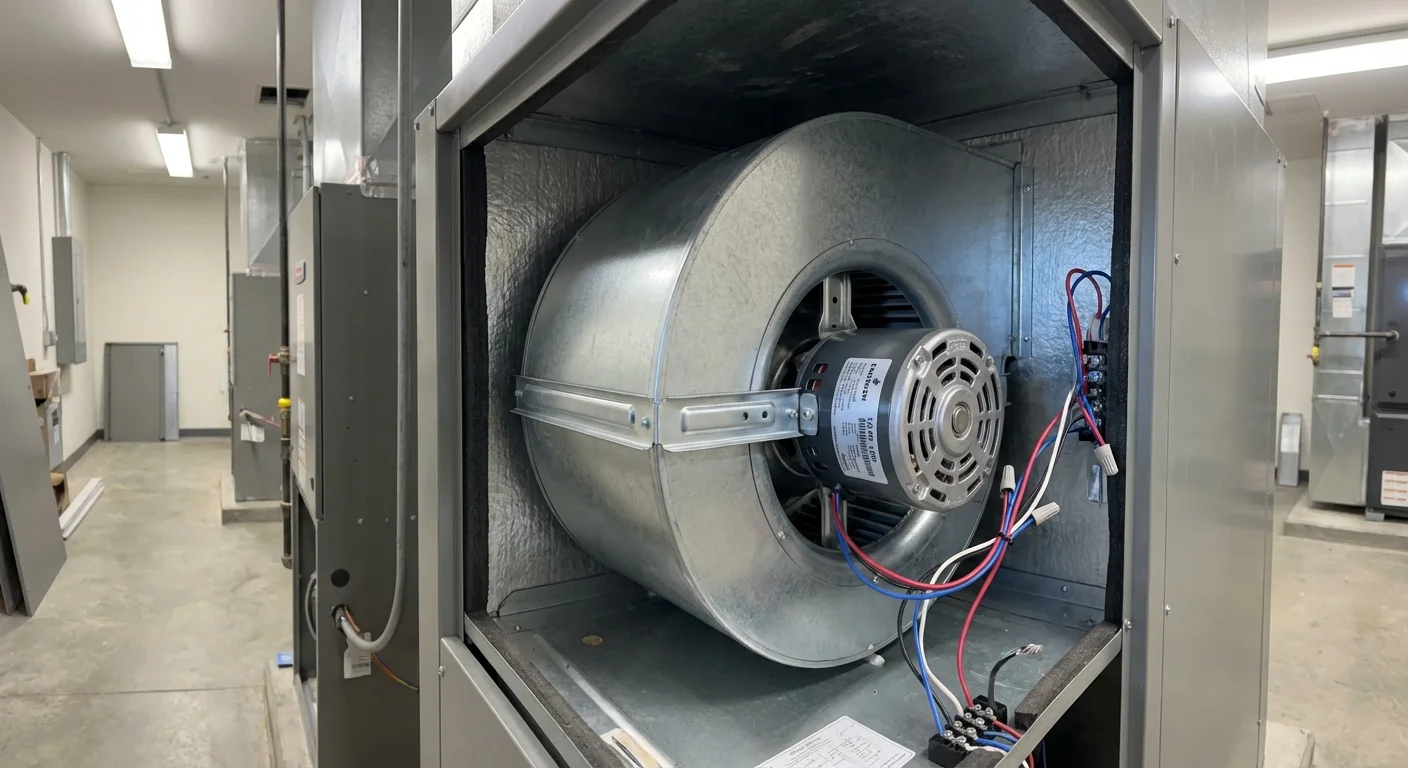 Fractional HP HVAC blower motor installed in air handler -- Complete Electric supplies and repairs these motors