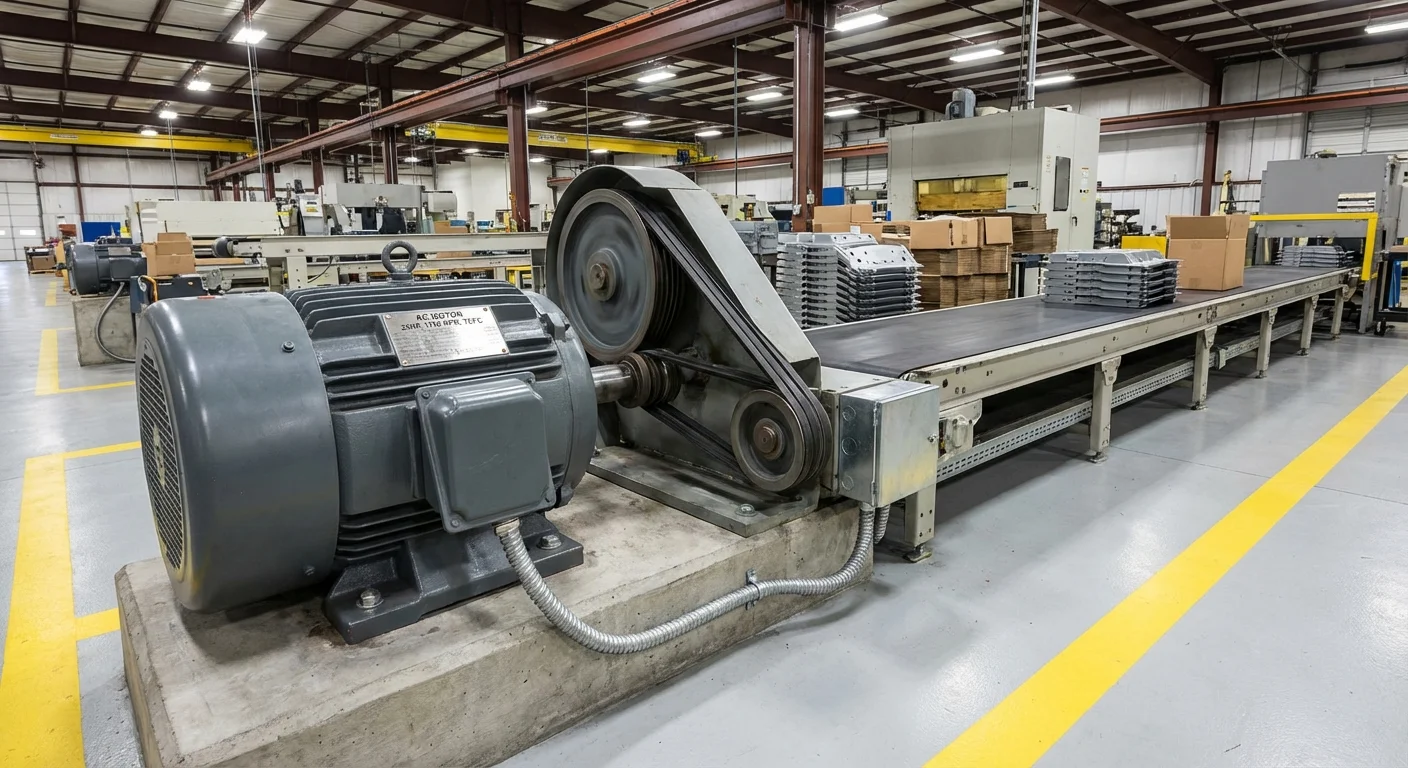 Electric motor driving manufacturing conveyor belt -- Complete Electric serves the manufacturing industry