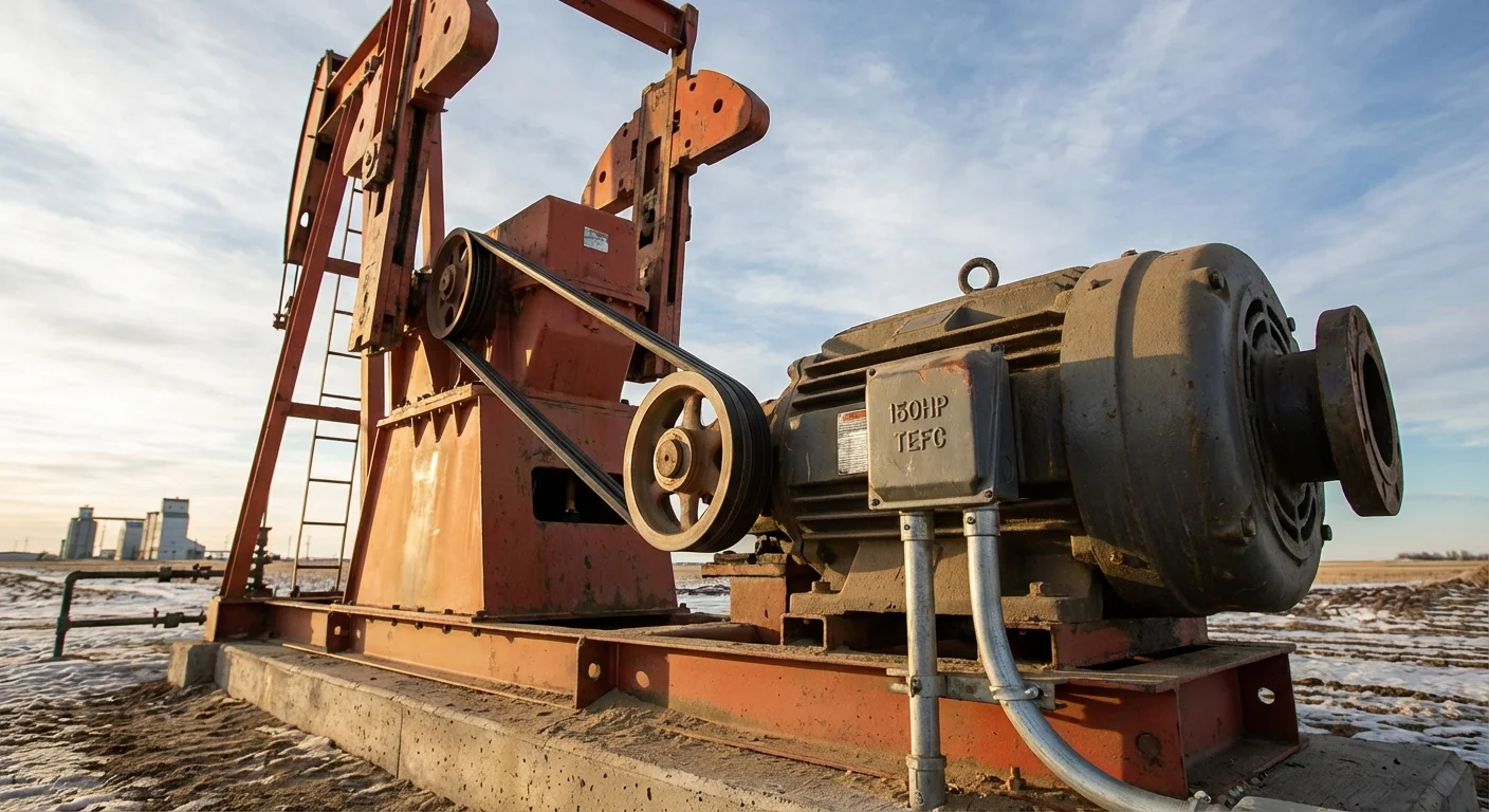 Electric motor powering oil pump jack in Alberta -- Complete Electric serves the oil and gas industry
