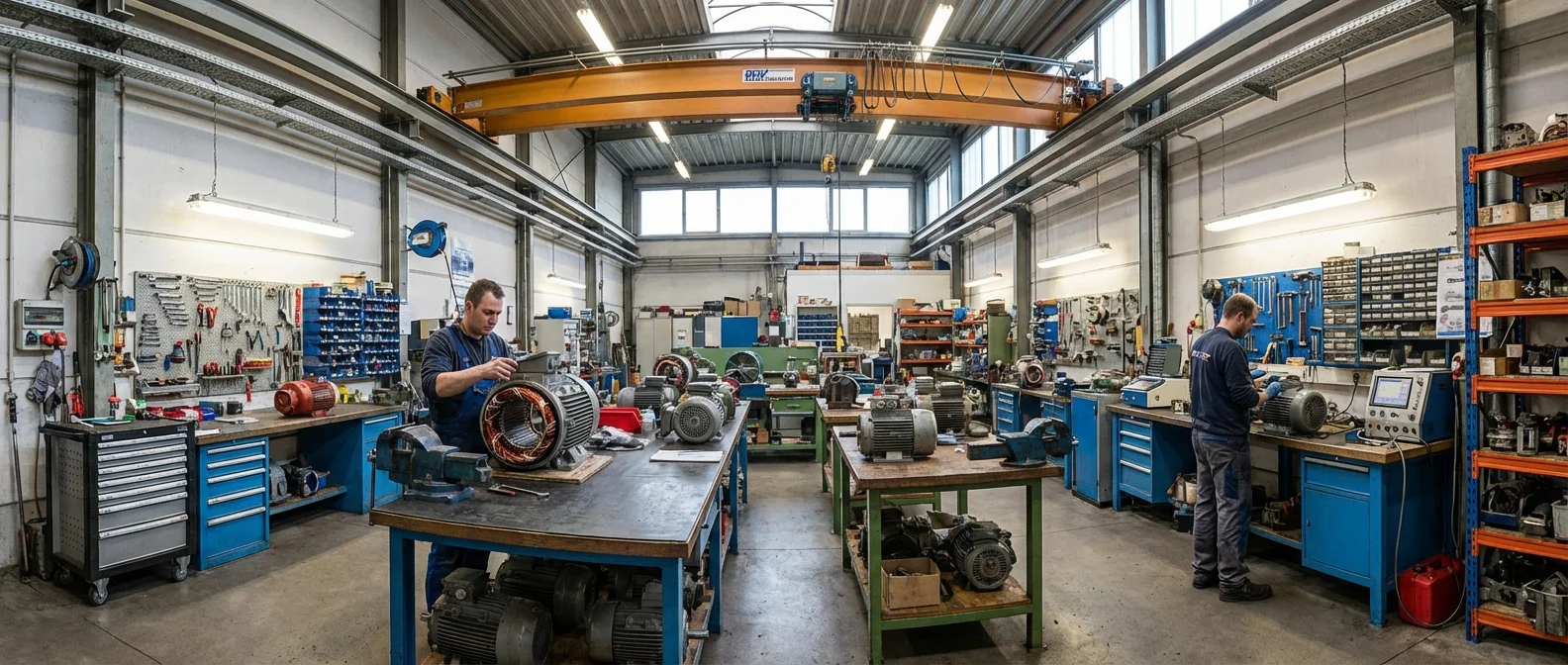 Complete Electric shop interior with motors and equipment