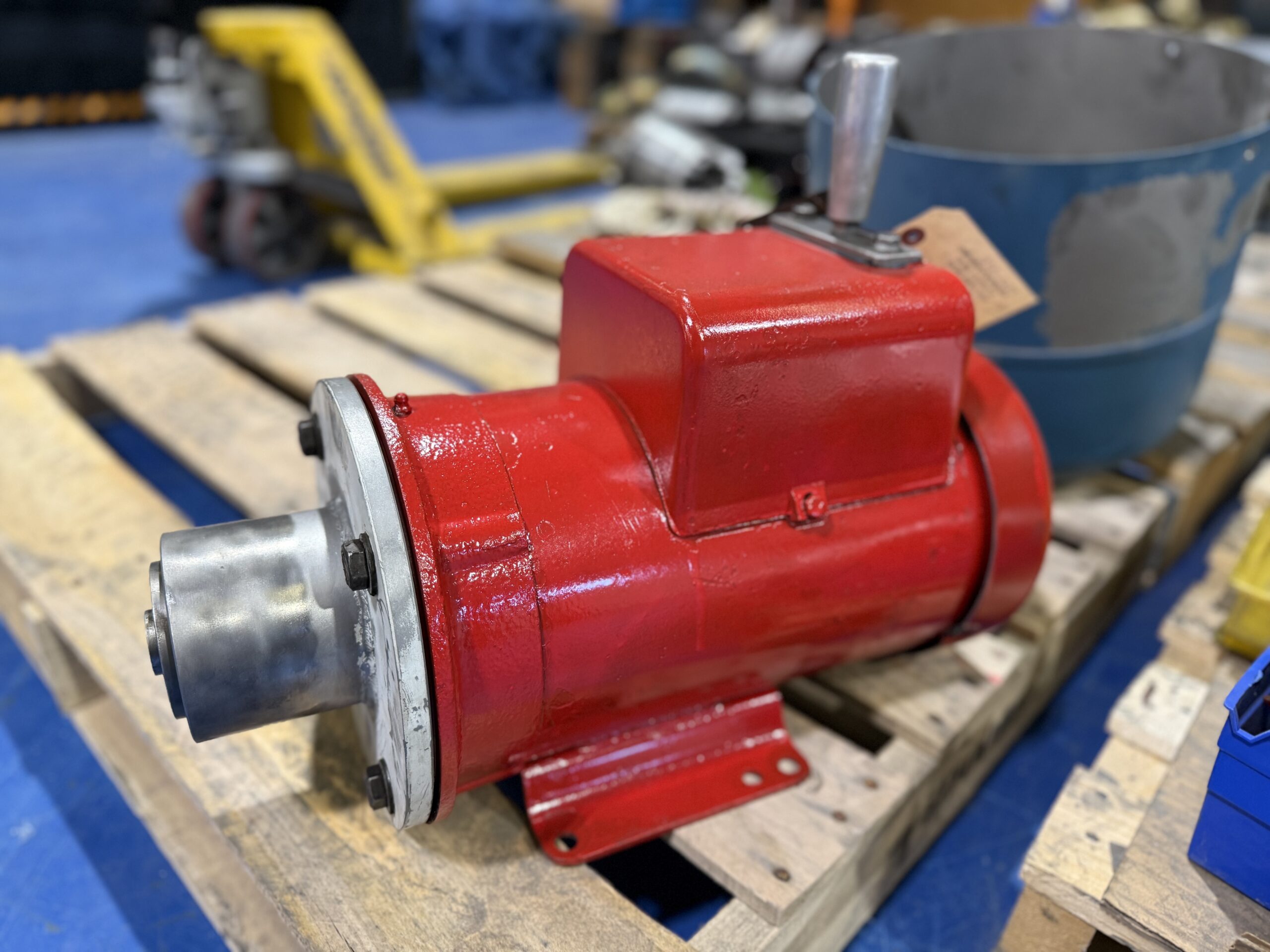 Red motor on pallet at Complete Electric Calgary