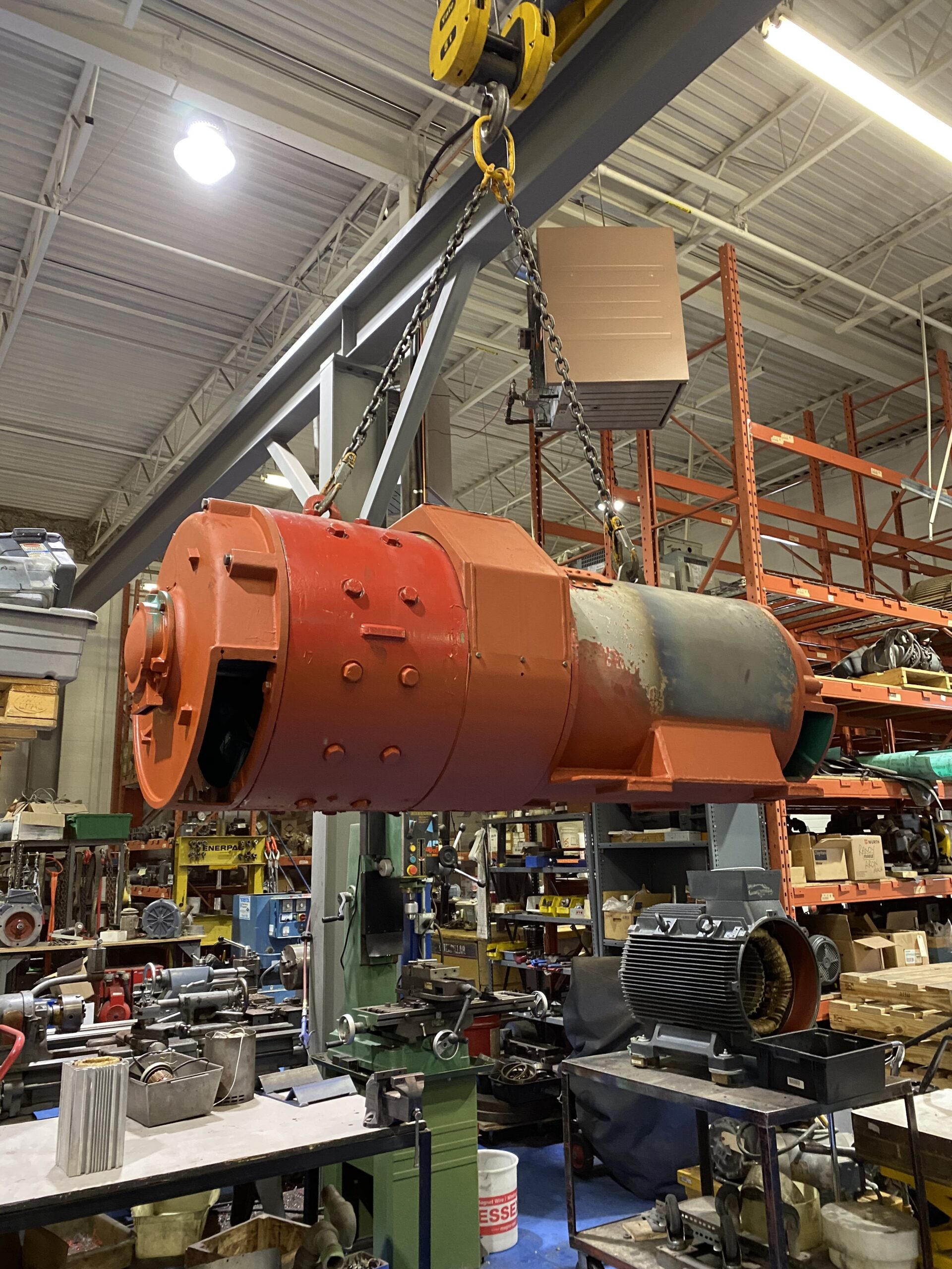 Large motor on crane at Complete Electric Calgary