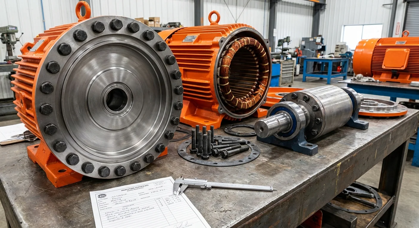 Disassembled explosion proof motor showing flame path and internal components at Complete Electric Calgary